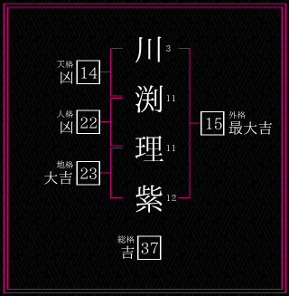 川渕理紫さんの姓名鑑定結果。天格、人格、地格、外格