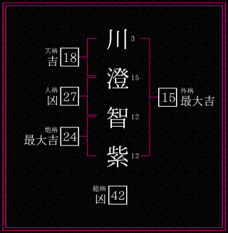 川澄智紫さんの姓名鑑定結果。天格、人格、地格、外格