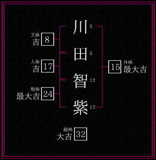 川田智紫さんの姓名鑑定結果。天格、人格、地格、外格
