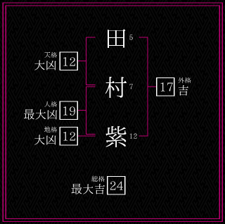 田村紫さんの姓名鑑定結果。天格、人格、地格、外格